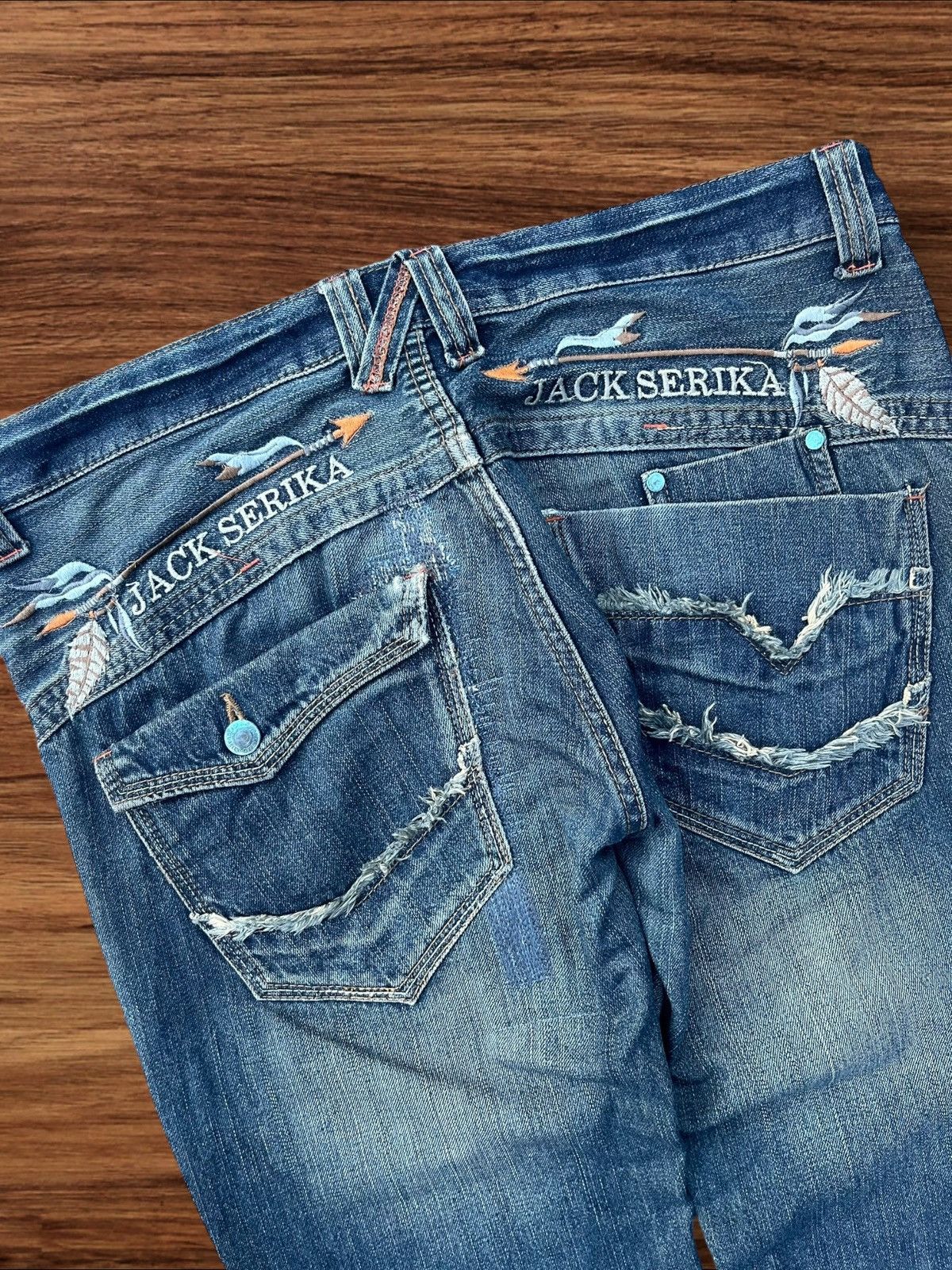 Japanese Brand Vintage Japan Jack Serika Mud Washed Twisted Flare Leg Jeans Size US 35 - 9 Thumbnail