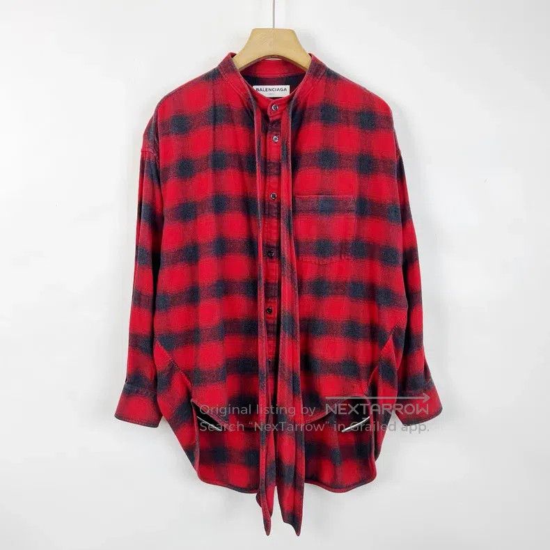 Balenciaga Balenciaga Red and White Checkered Flannel Bow Shirt Size XXS / US 00 / IT 34 - 1 Thumbnail