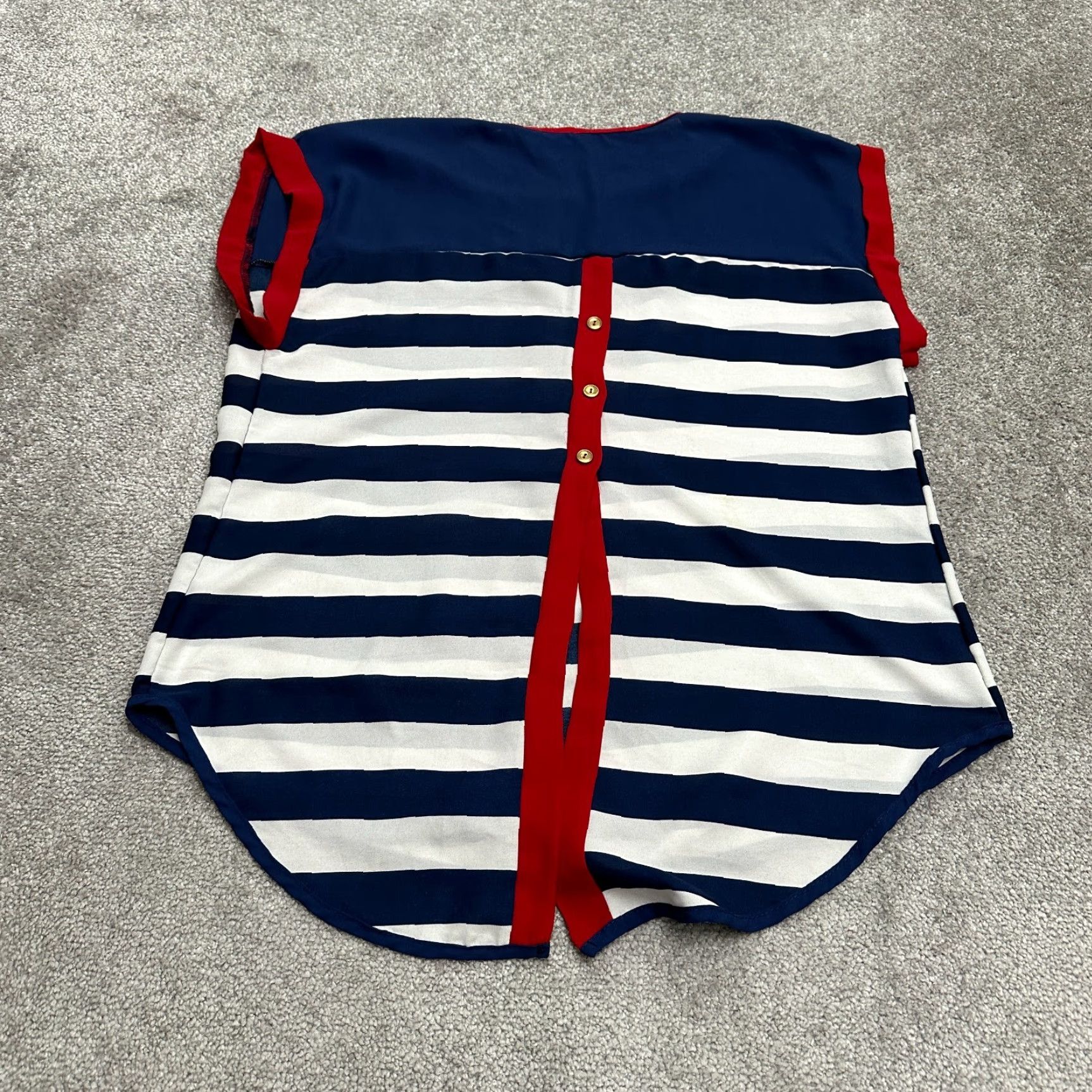 Vintage Ashley Stewart Blouse Women 12 Blue White Red Striped Sleeveless Back Slit Tunic Size XXL / US 16-18 / IT 52-54 - 2 Thumbnail