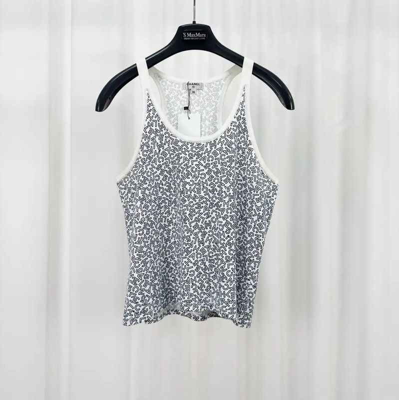 Chanel Summer White Cotton Sleeveless Crop Top 0089