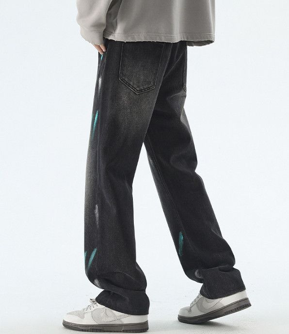 Japanese Brand Men's loose straight ink-splashed versatile casual jeans Size US 32 / EU 48 - 4 Thumbnail