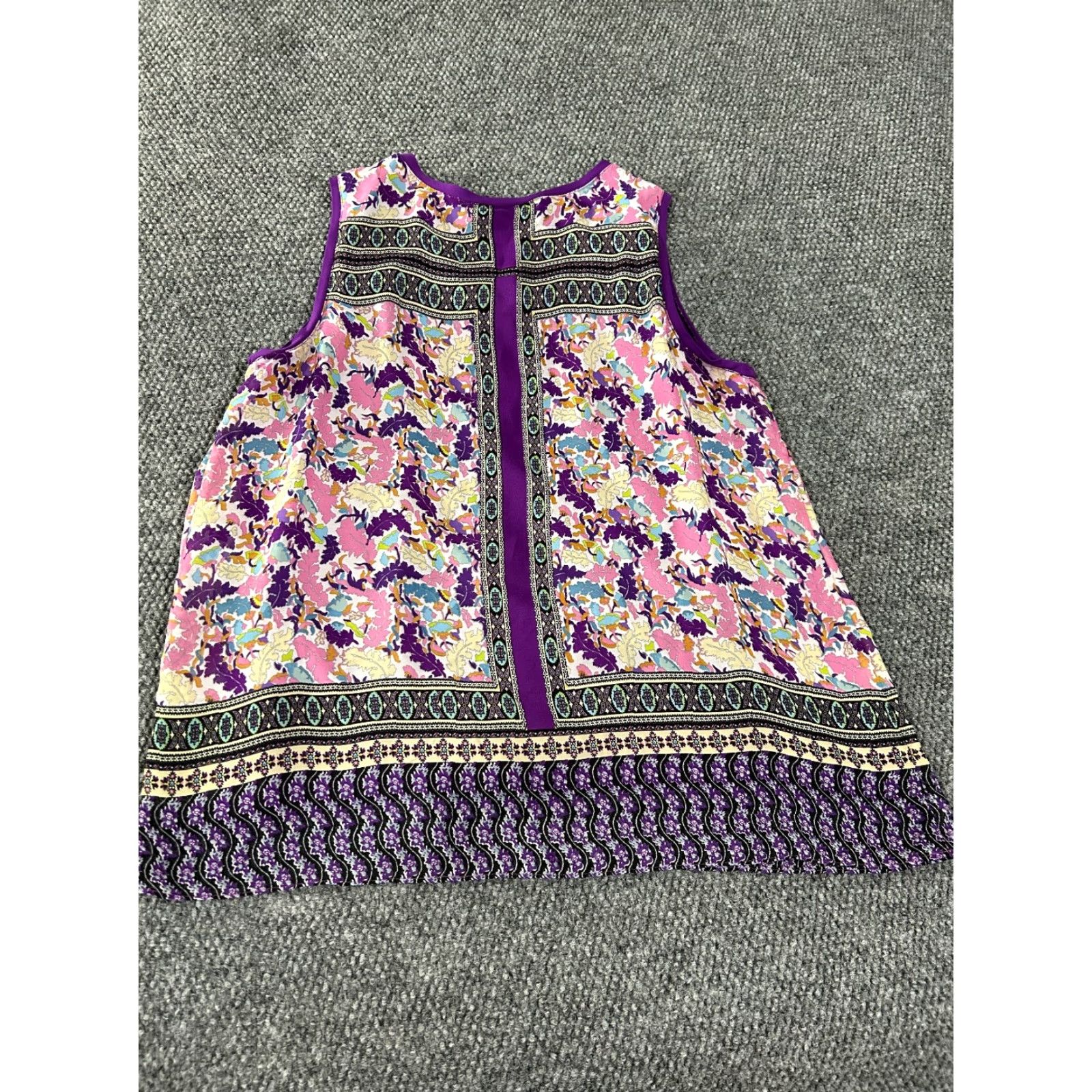 Vintage Susan Graver Tunic Blouse sleeveless Womens Large Purple Floral Knit Polyester Spandex Casual Shirt Size L / US 10 / IT 46 - 7 Thumbnail