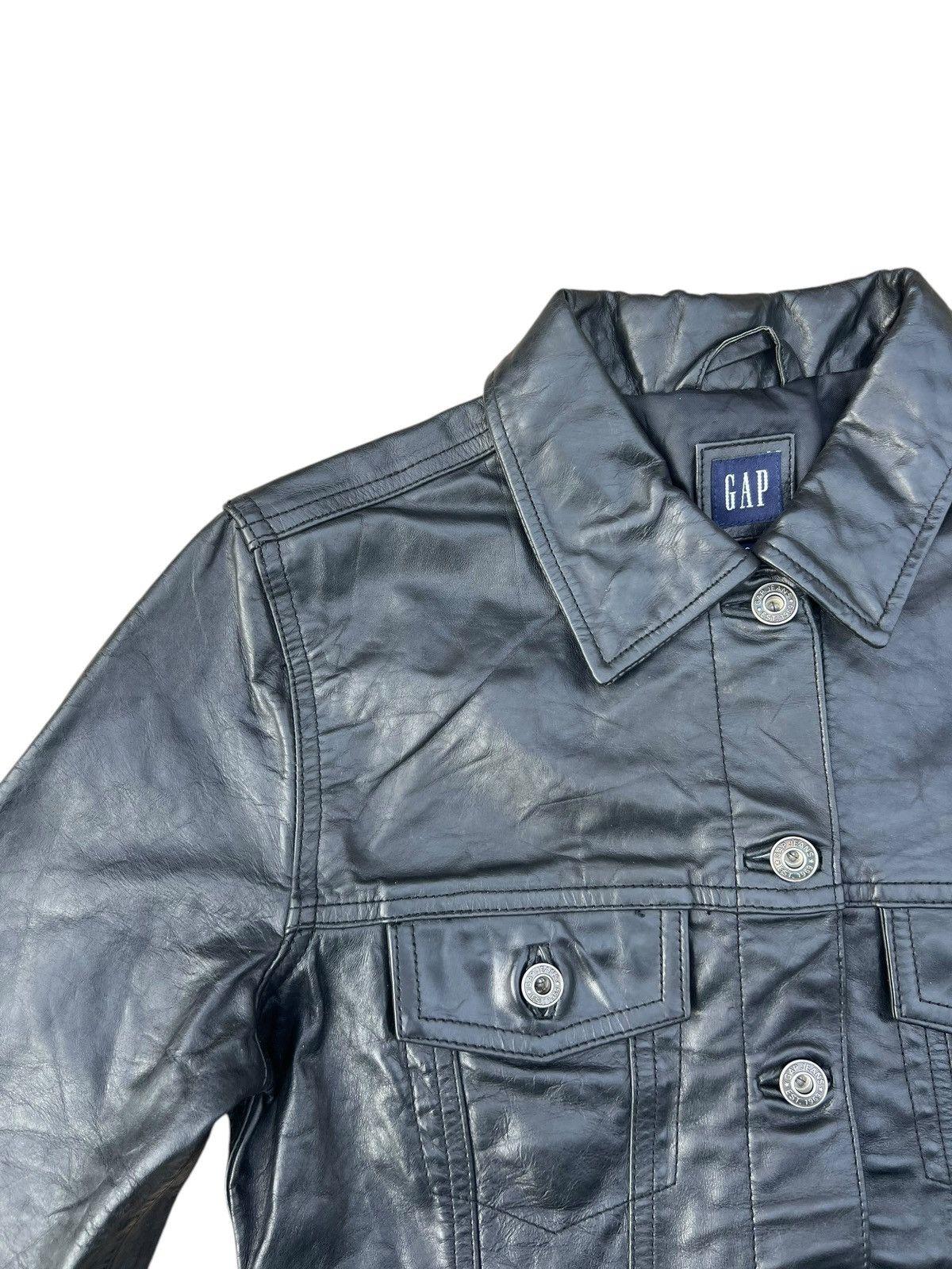 Gap Vintage Fall 2000 GAP Patina Black Leather Trucker Jacket Size S / US 4 / IT 40 - 4 Thumbnail