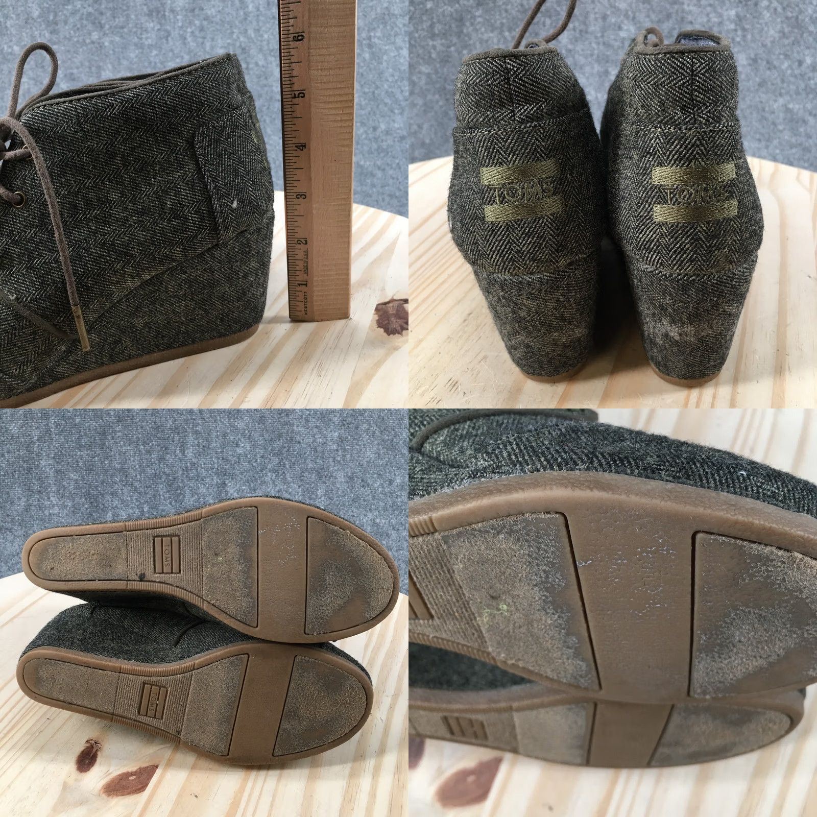 Toms TOMS Boots Womens 7 Casual Ankle Booties Wedge Comfort Gray Fabric Lace Up Shirt Womens" Size US 7 / IT 37 - 8 Thumbnail