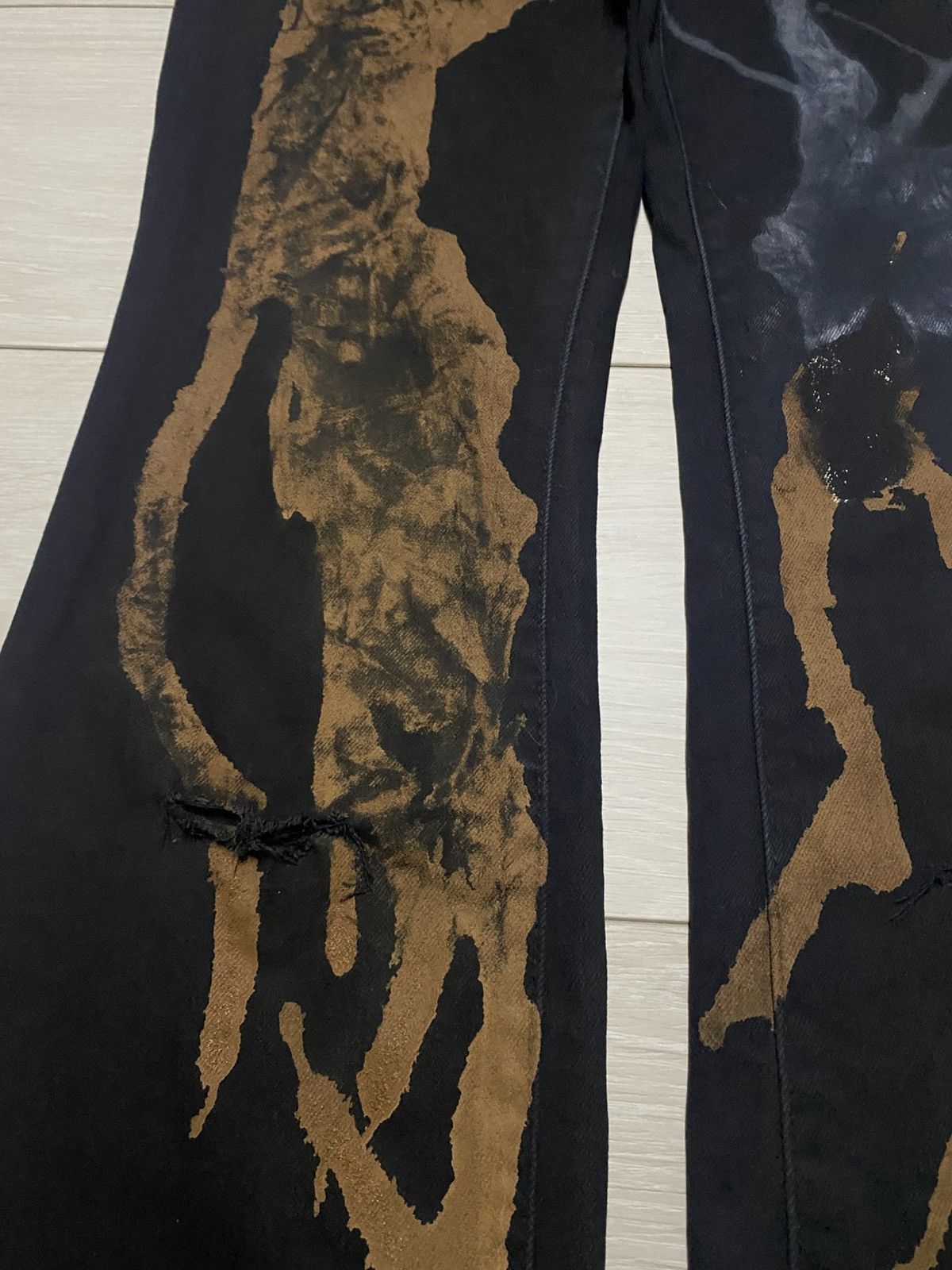 GU Vintage Gu Black Paint Splatter Distressed Flare Jeans Size US 27 - 7 Thumbnail