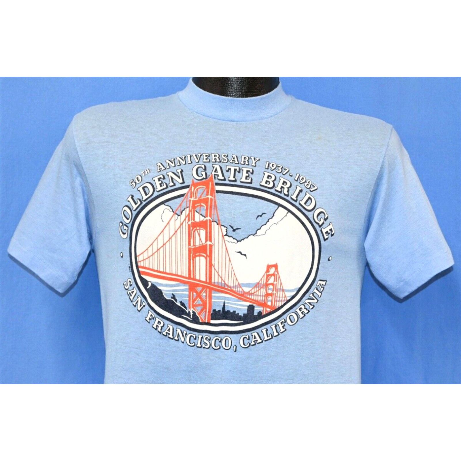 image of Vintage VTG 80's Golden Gate Bridge San Francisco 50Th Anniversary California T-Shirt S in White (S