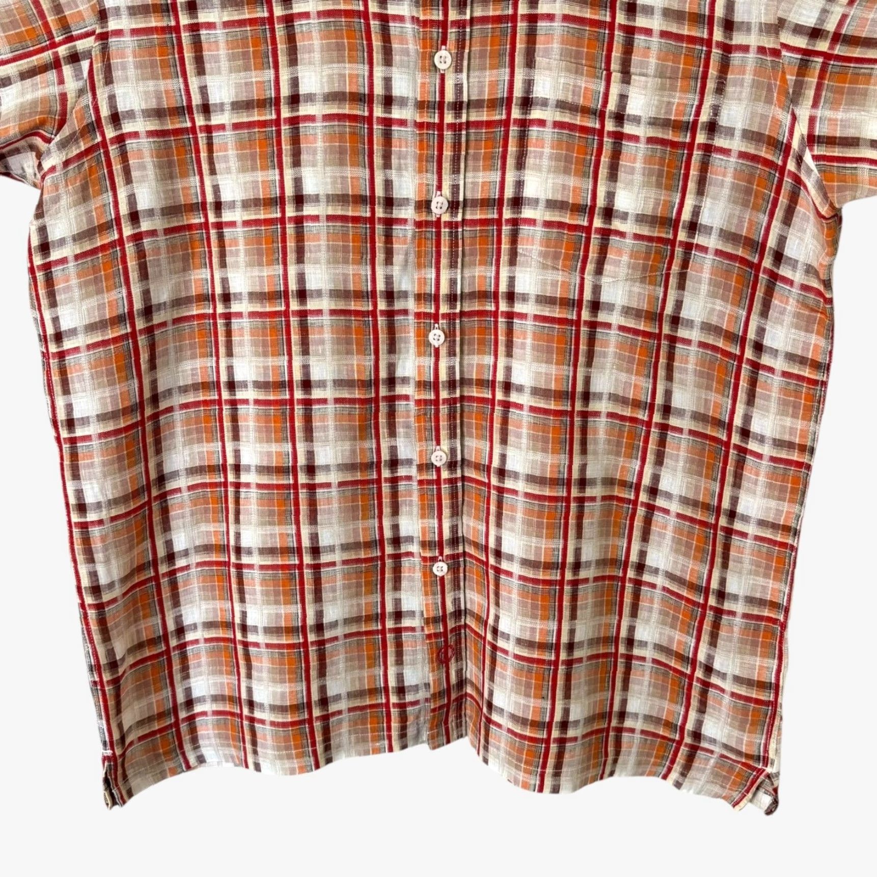BUGATCHI VINTAGE Bugatchi Plaid Linen Shirt Orange Adult Large Short Sleeve Button-Up Mens Size US L / EU 52-54 / 3 - 6 Thumbnail