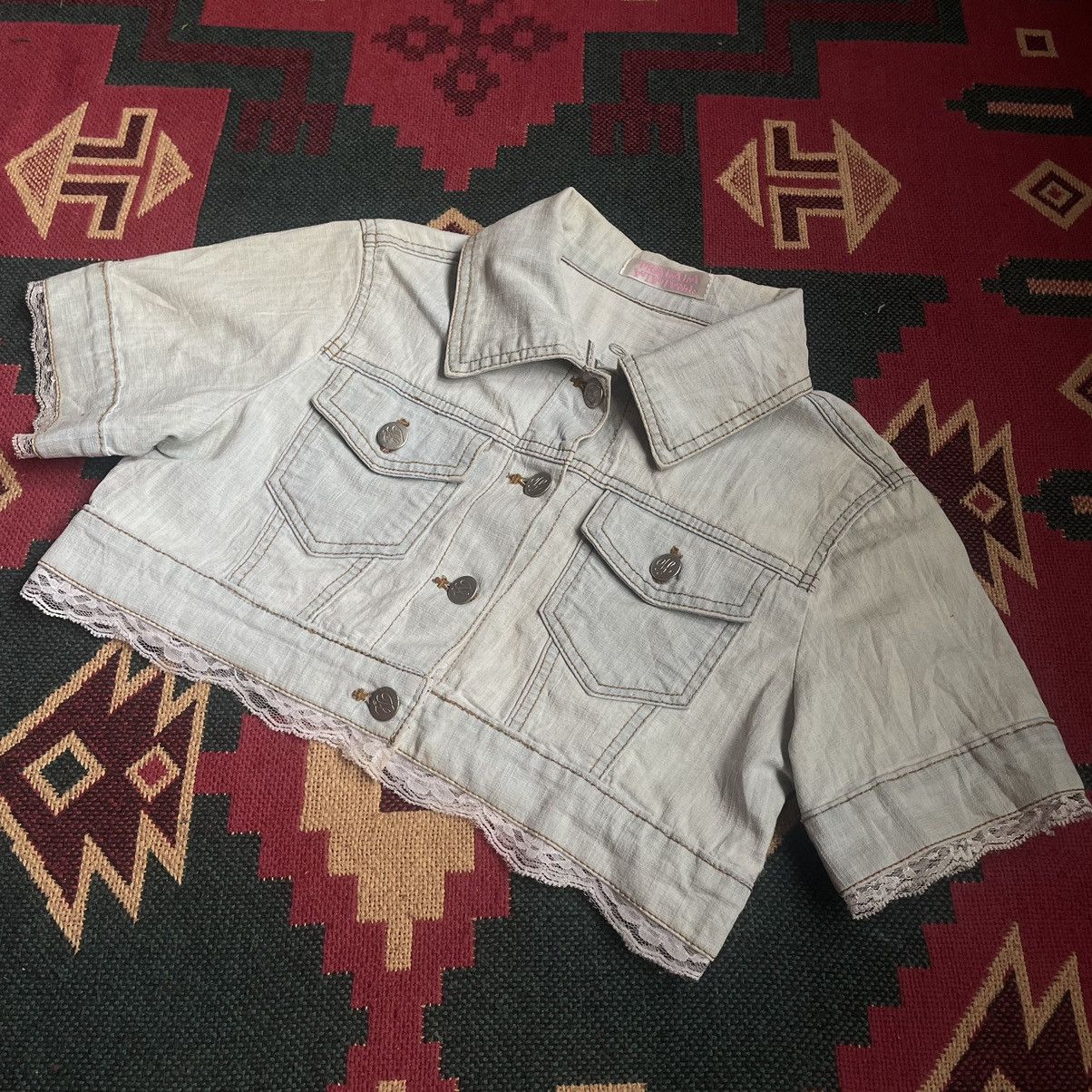 20471120 × If Six Was Nine Y2K Lace Hem Cropped Jean Shirt Size S / US 4 / IT 40 - 1 Thumbnail