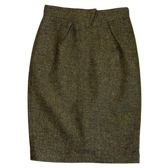 Thierry Mugler 535. THIERRY MUGLER Vintage 80s 100% Wool Green Pencil Skirt Size 27" / US 4 / IT 40 - 1 Thumbnail