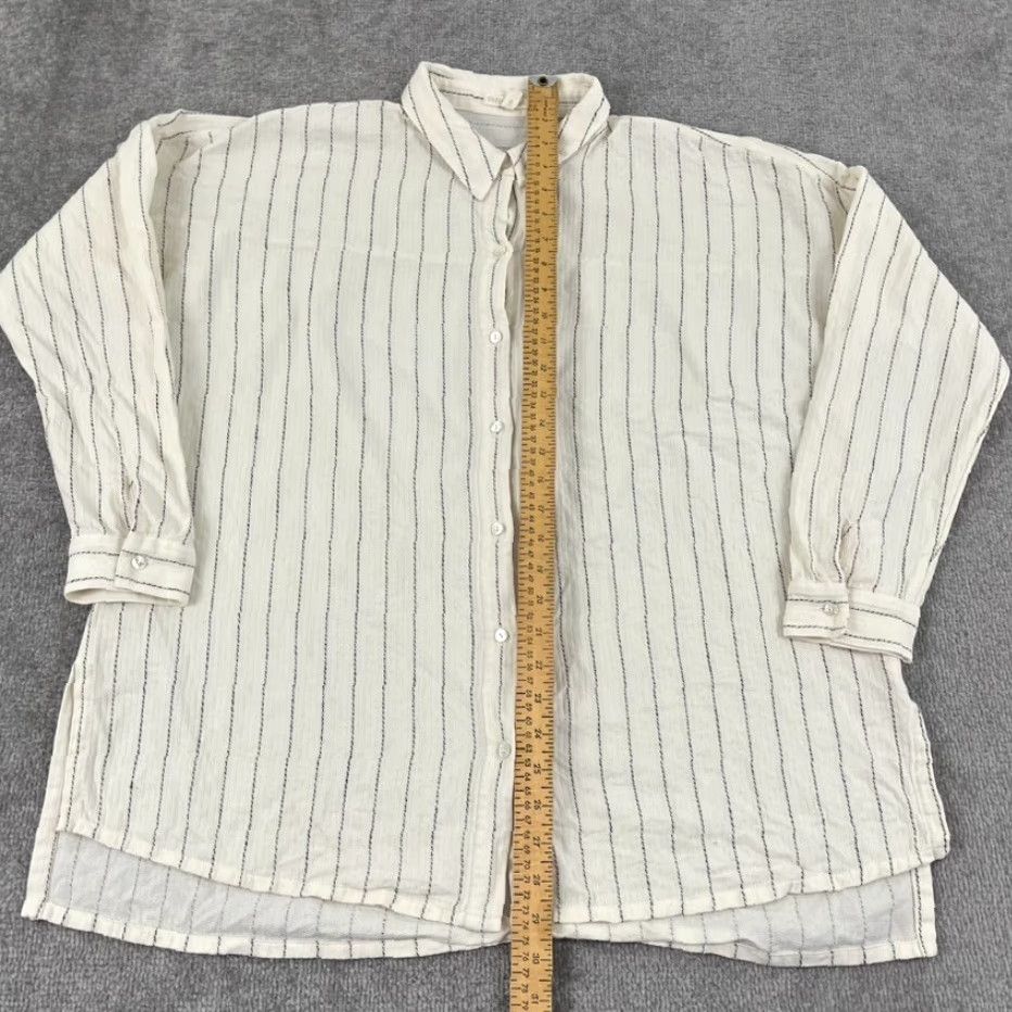 Eileen Fisher EILEEN FISHER Shirt Women S/M Oversized Boxy Striped Button Up Cream White Black Womens Size M / US 6-8 / IT 42-44 - 4 Thumbnail