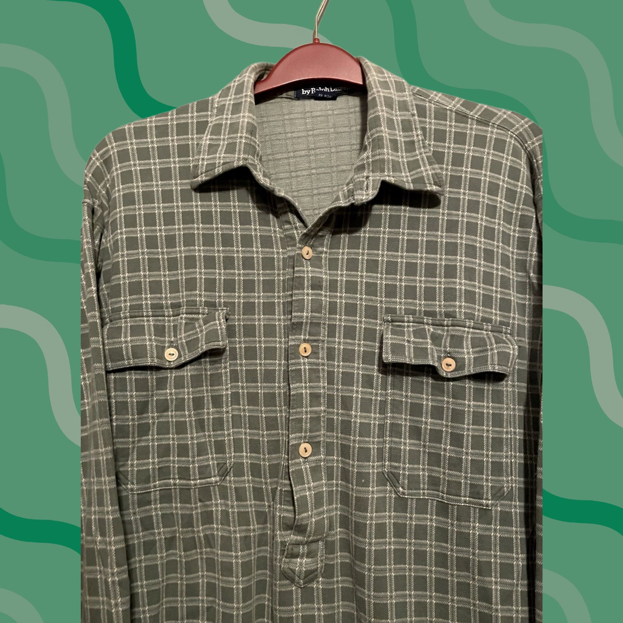 Ralph Lauren VINTAGE Ralph Lauren Polo Shirt Plaid 1/4 Button Pocket Long Sleeve XL Green Men’s Pullover Size US XL / EU 56 / 4 - 1 Thumbnail