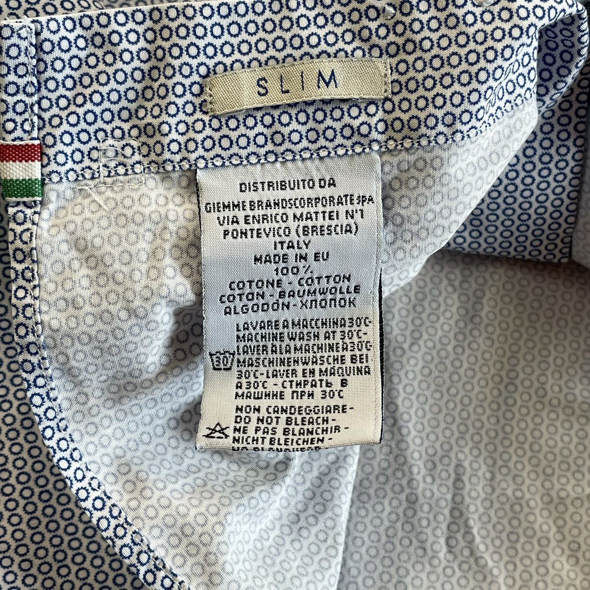Designer × Tintoria Mattei Tintoria Mattei 954 Blue Slim Fit Dotted Cotton Button Shirt Size 38R - 12 Thumbnail