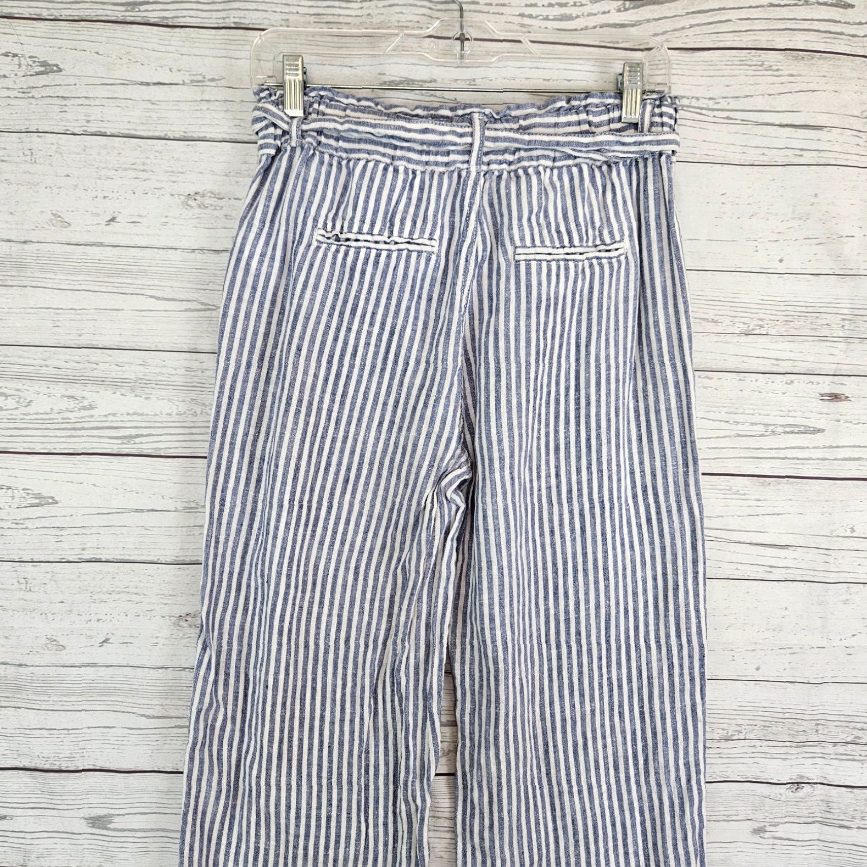Vintage Sigrid Olsen Womens Linen Pants Pull On Striped Blue White Sz Small Casual Travel Size 28" / US 6 / IT 42 - 4 Thumbnail