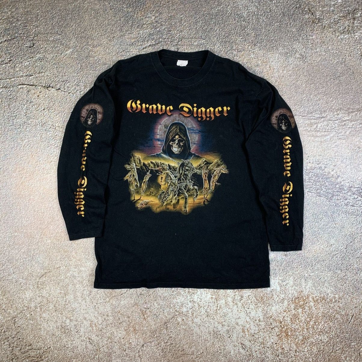 Band Tees Grave Digger Knight Of The Cross Vintage Long Sleeve T Shirt Size US XL / EU 56 / 4 - 1 Thumbnail
