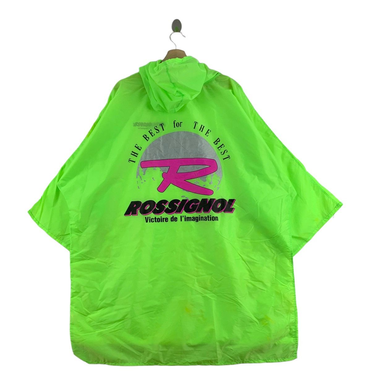 image of Rossignol Ski Big Brand Print Neon Green Oversizewindbreaker, Men's (Size Medium)