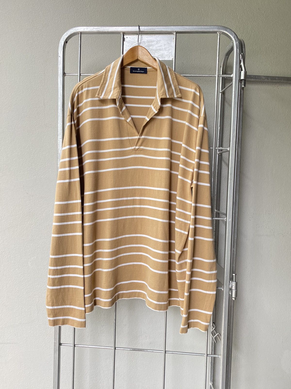 Ermenegildo Zegna Ermenegildo Zegna Camel Stripe Polo Shirt Size US L / EU 52-54 / 3 - 9 Thumbnail