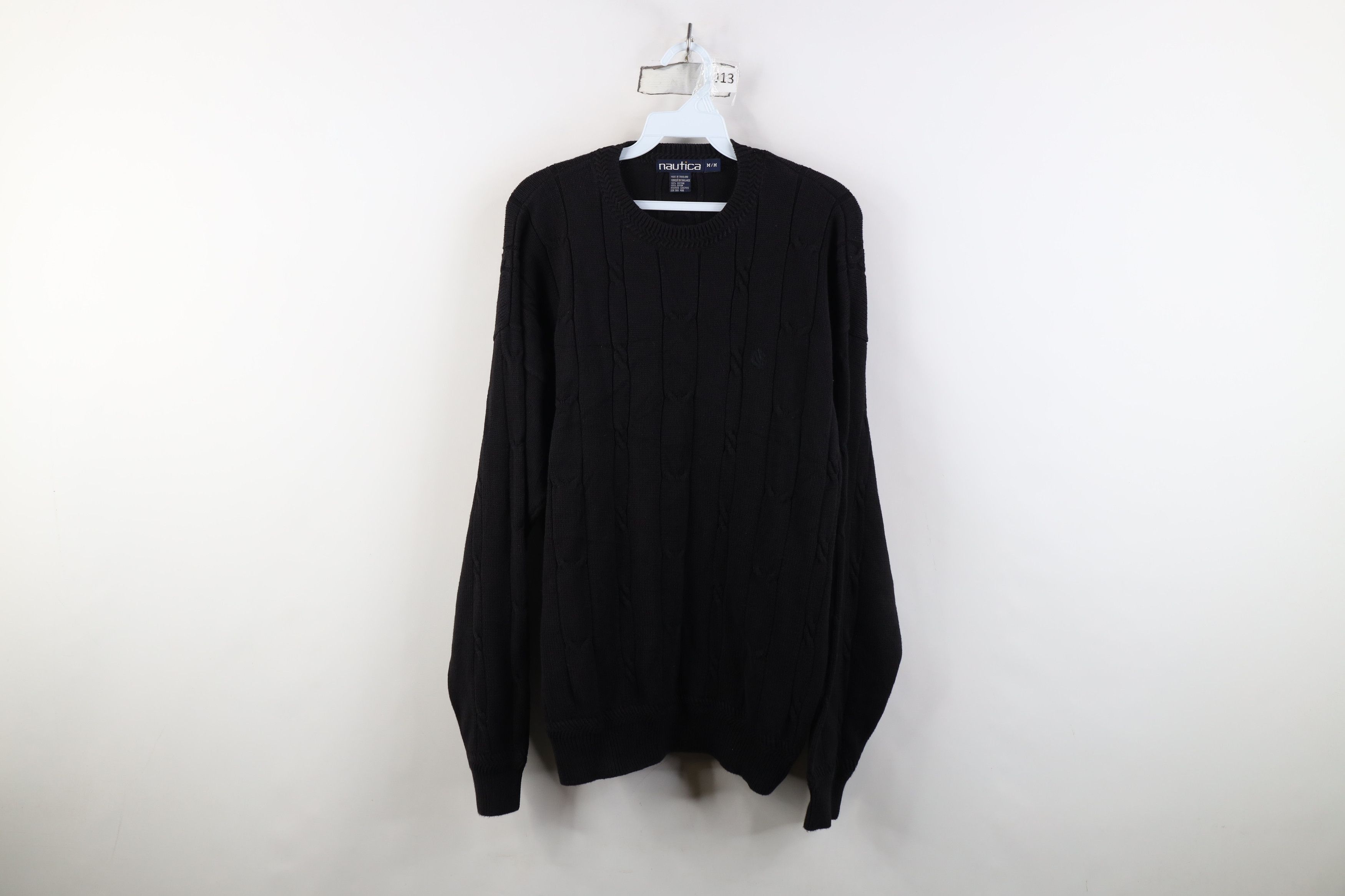 Nautica Vintage 90s Nautica Sailboat Cotton Cable Knit Sweater Black Size US M / EU 48-50 / 2 - 1 Thumbnail