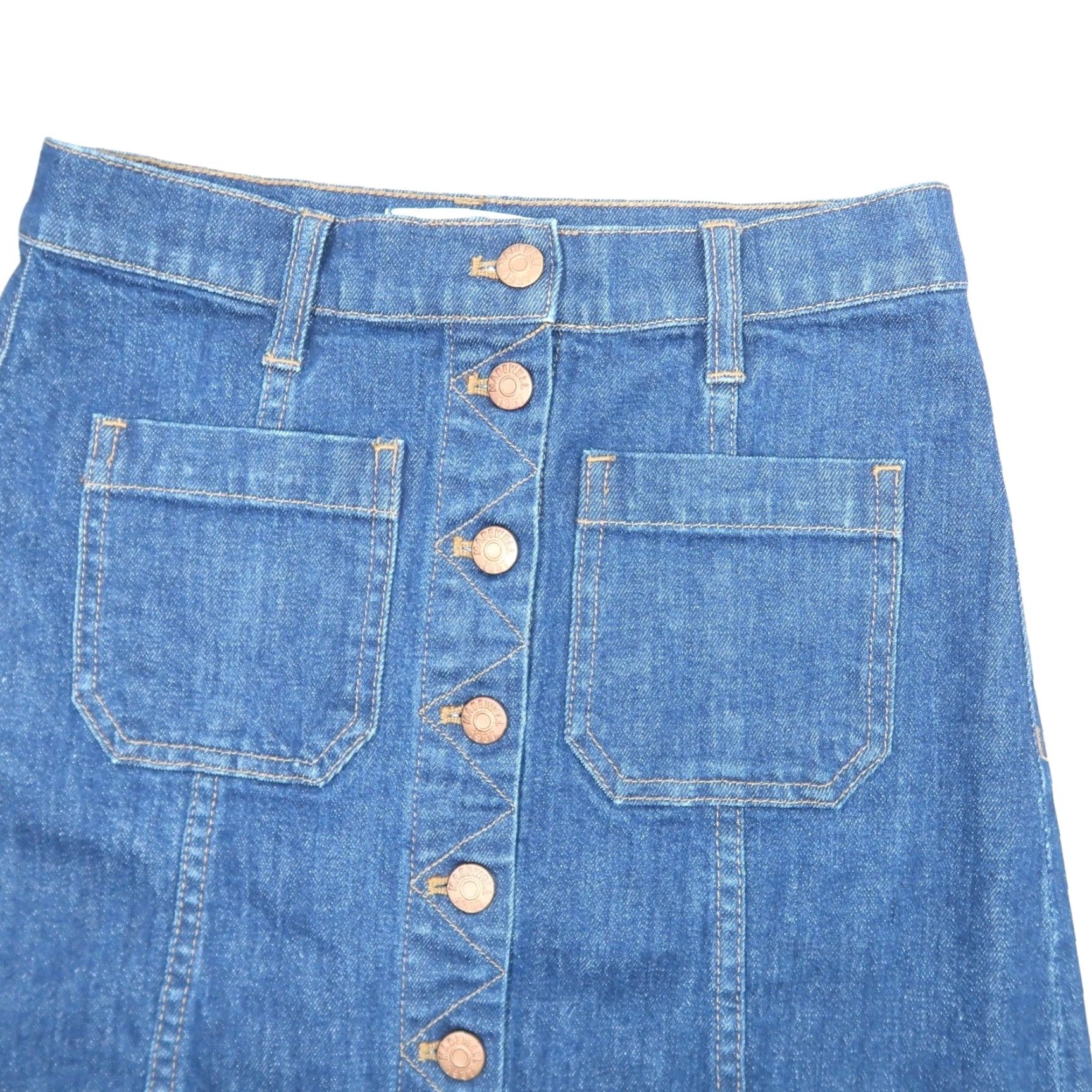 Madewell Madewell Denim Mini Skirt 24 Button Front High Rise Blue Solid Cotton Denim Women Short Casual Size 42" / US 20 - 2 Thumbnail