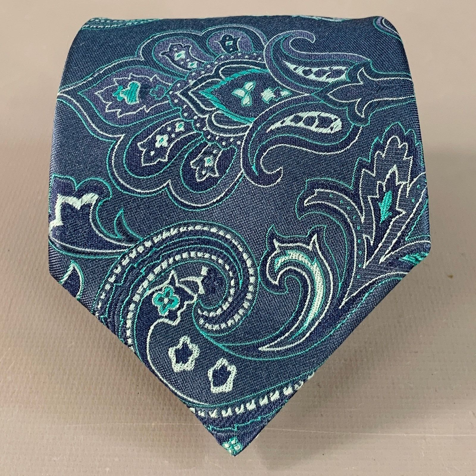 Pierre Cardin PIERRE CARDIN Navy Turquoise Paisley Silk Tie Size ONE SIZE - 1 Thumbnail