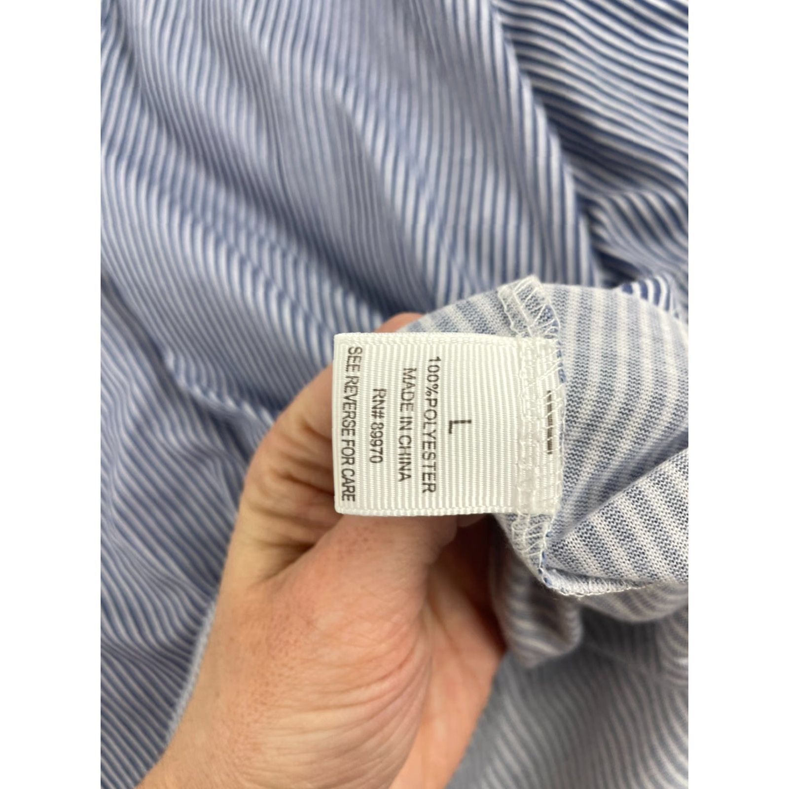 Vintage Eden & Olivia Shirt Women's L Blue White Striped V-Neck Short Sleeve Tabs Shirt Size L / US 10 / IT 46 - 8 Thumbnail