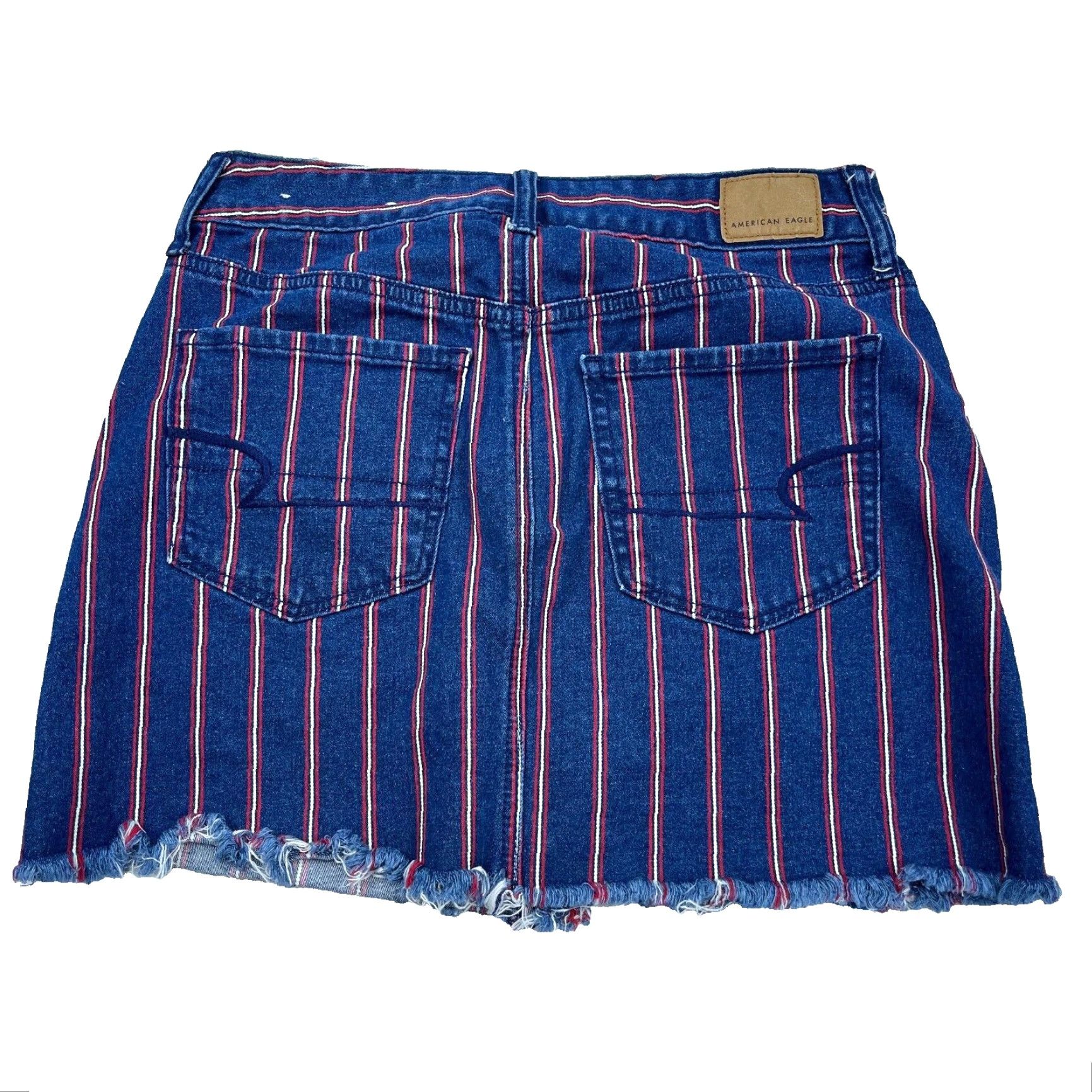 American Eagle Outfitters VINTAGE American Eagle Outfitters Skirt Women 6 High Rise Mini Denim Striped Button Pockets 90s Classic Blue - Womens Size 28" / US 6 / IT 42 - 2 Thumbnail