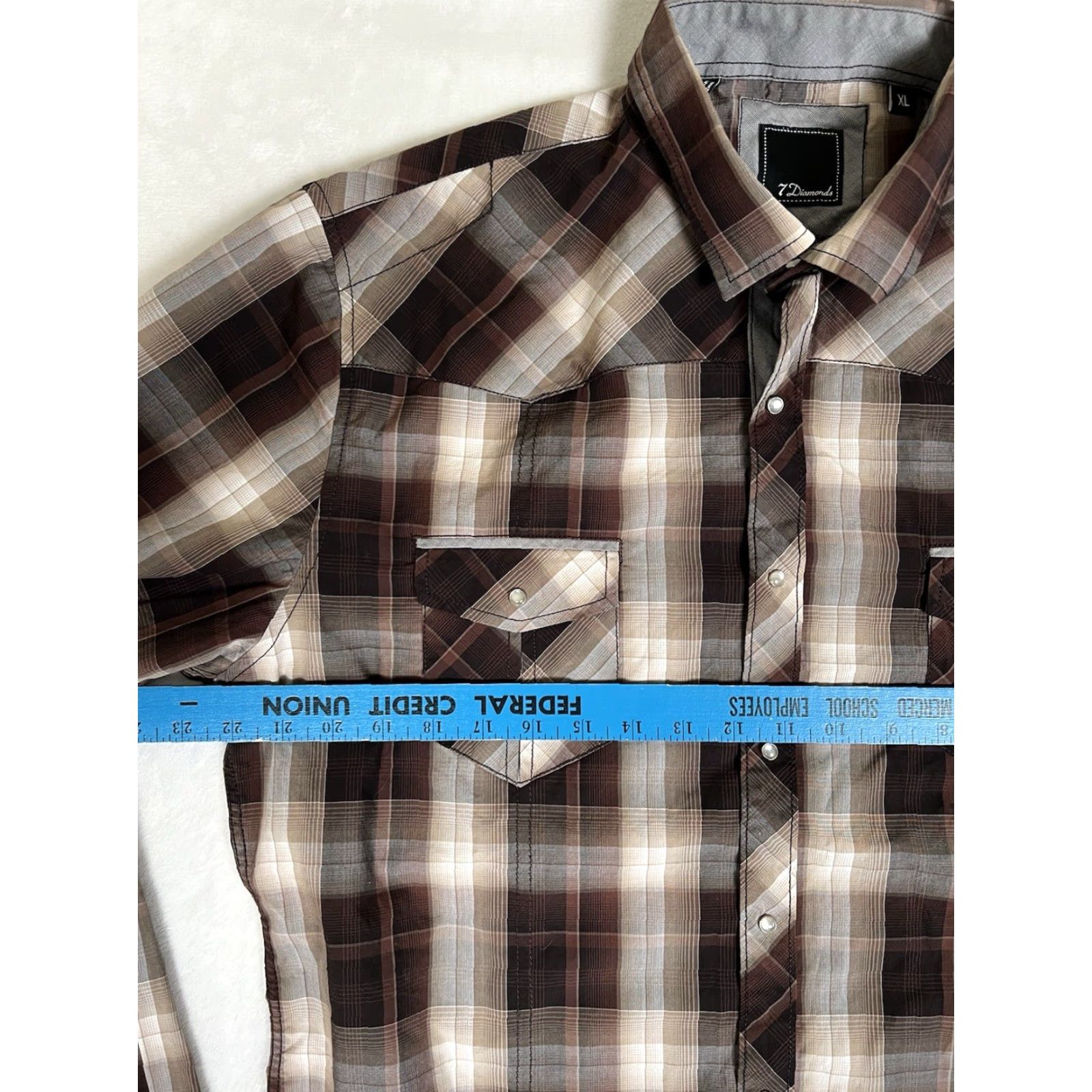 Vintage VINTAGE 7 Diamonds Shirt Mens XL Button-Up Plaid Pearl Snap Western Cowboys Rodeo Casual Mens XL Brown Cotton Button Pockets Size US XL / EU 56 / 4 - 4 Thumbnail