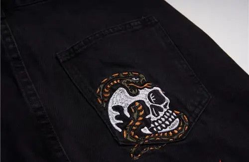 VIBE Street hip hop flame skull embroidered straight jeans Size US 30 / EU 46 - 5 Thumbnail