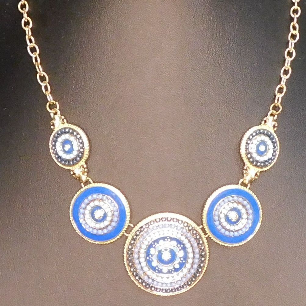 Other Bohemian Blue And Gold Tone Medallion Necklace Size ONE SIZE - 1 Thumbnail
