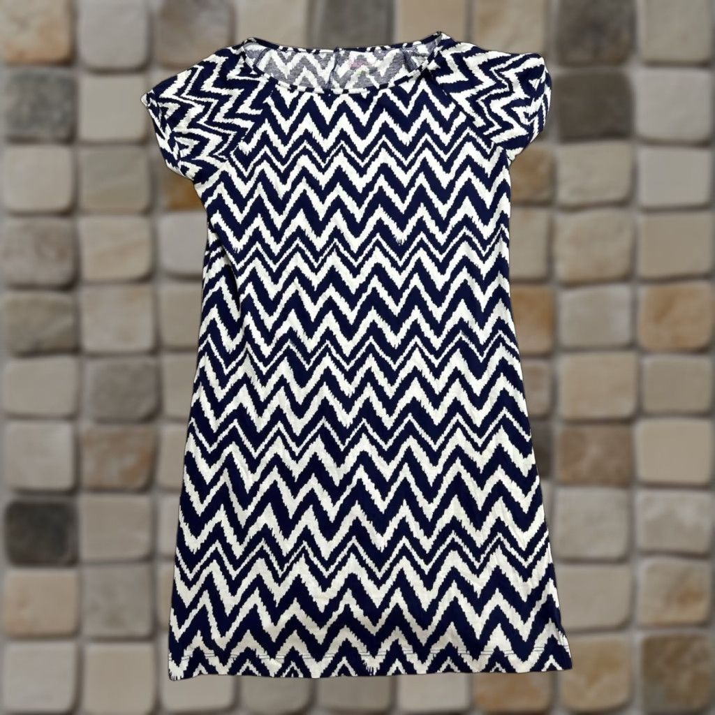 Lilly Pulitzer Lilly Pulitzer Shirt Dress Womens Medium White Chevron Pima Cotton Cap Sleeve Size M / US 6-8 / IT 42-44 - 1 Thumbnail