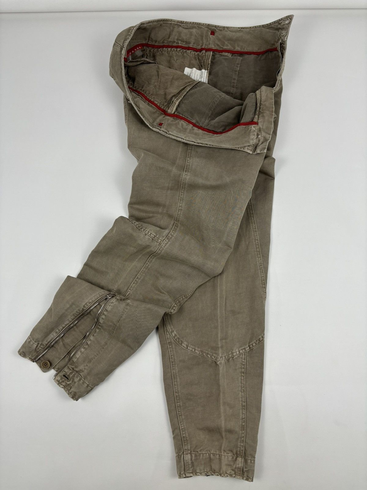 Prada Archive Linen-Cotton Garment Dyed Pants Cargo Zip Trousers Size US 33 - 3 Thumbnail