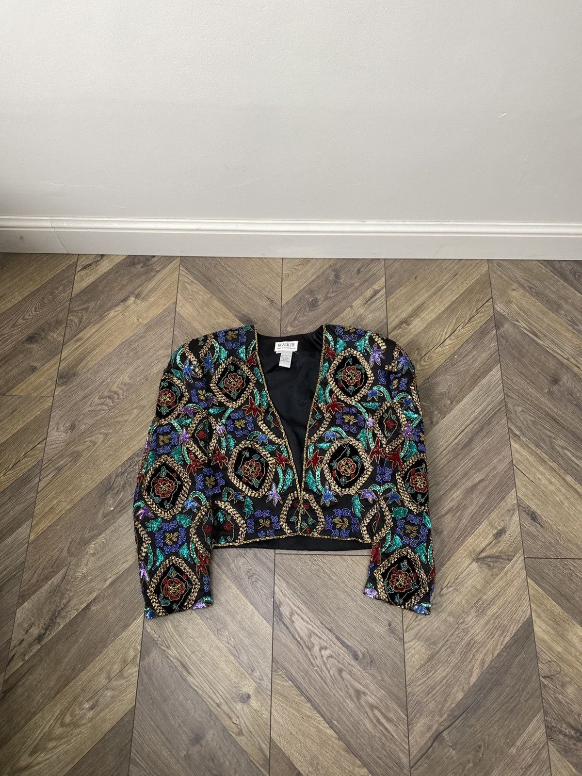 Other Vintage Black Tie Heavy Beaded/Sequin Crop Jacket Size L / US 10 / IT 46 - 2 Thumbnail