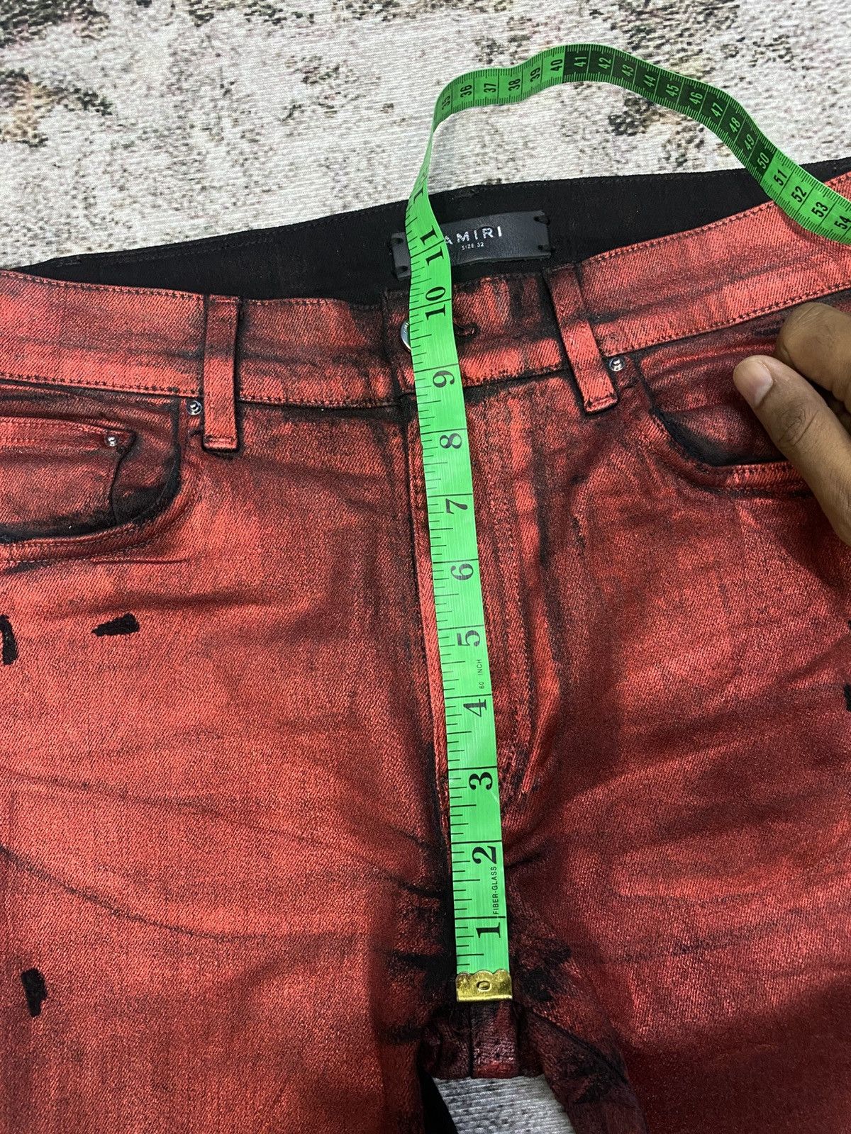 Amiri Amiri Knee Hole Red Waxed Denim Jeans Size US 31 - 21 Thumbnail
