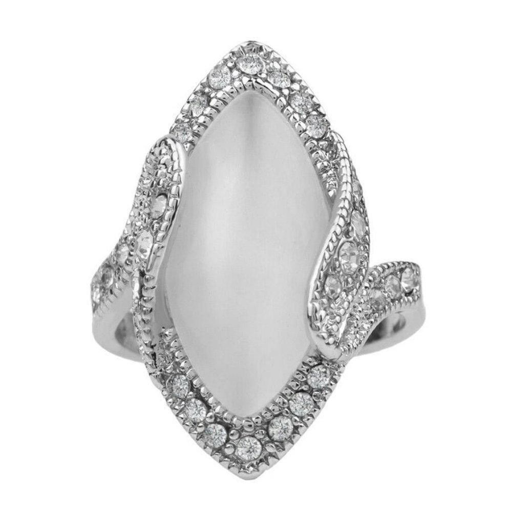 Designer Vintage Moonstone White Marquise Silver Ring - Size 6 Size ONE SIZE - 4 Thumbnail