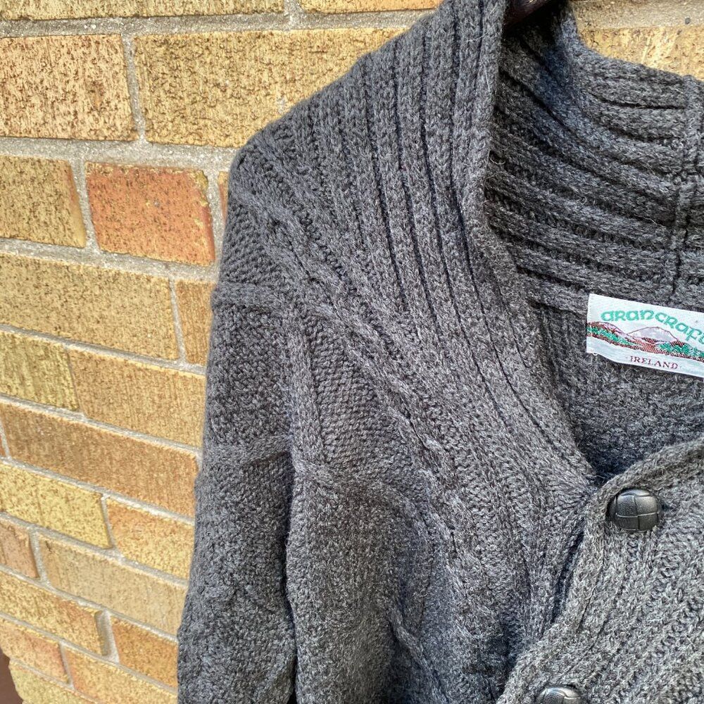 Aran Crafts Aran Crafts Merino Wool Cable Knit Cardigan Sweater Gray XL Size US XL / EU 56 / 4 - 7 Thumbnail