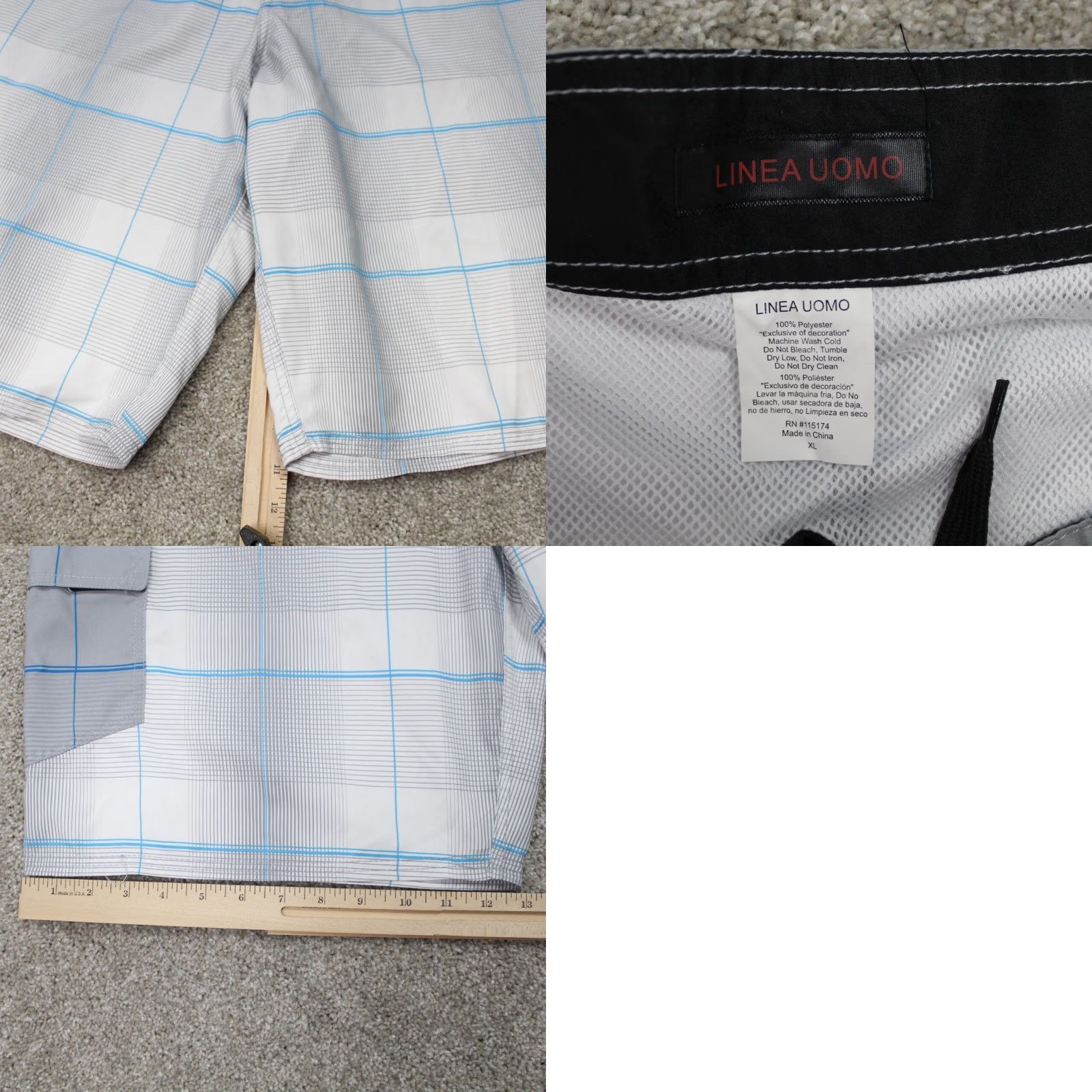 Vintage Linea Uomo Swim Bottom Trunks XL Mens Grey/Blue Lined 100% Polyester Check Pattern 90s NWT Bottom Mens XL Size 46R - 8 Thumbnail