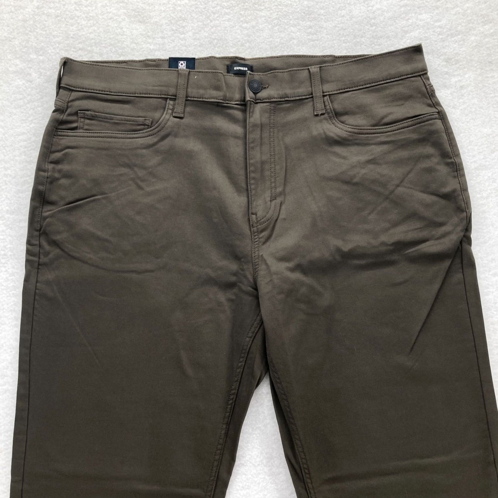 Express Express Pants Mens 40x32 Slim Straight Leg Olive Green 5-Pocket Chino Stretch Preppy Size US 40 / EU 56 - 2 Thumbnail