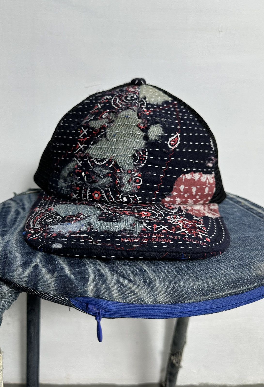 Handmade Custom Made Distressed Paisley Patchwork Boro Trucker hats Size ONE SIZE - 1 Thumbnail