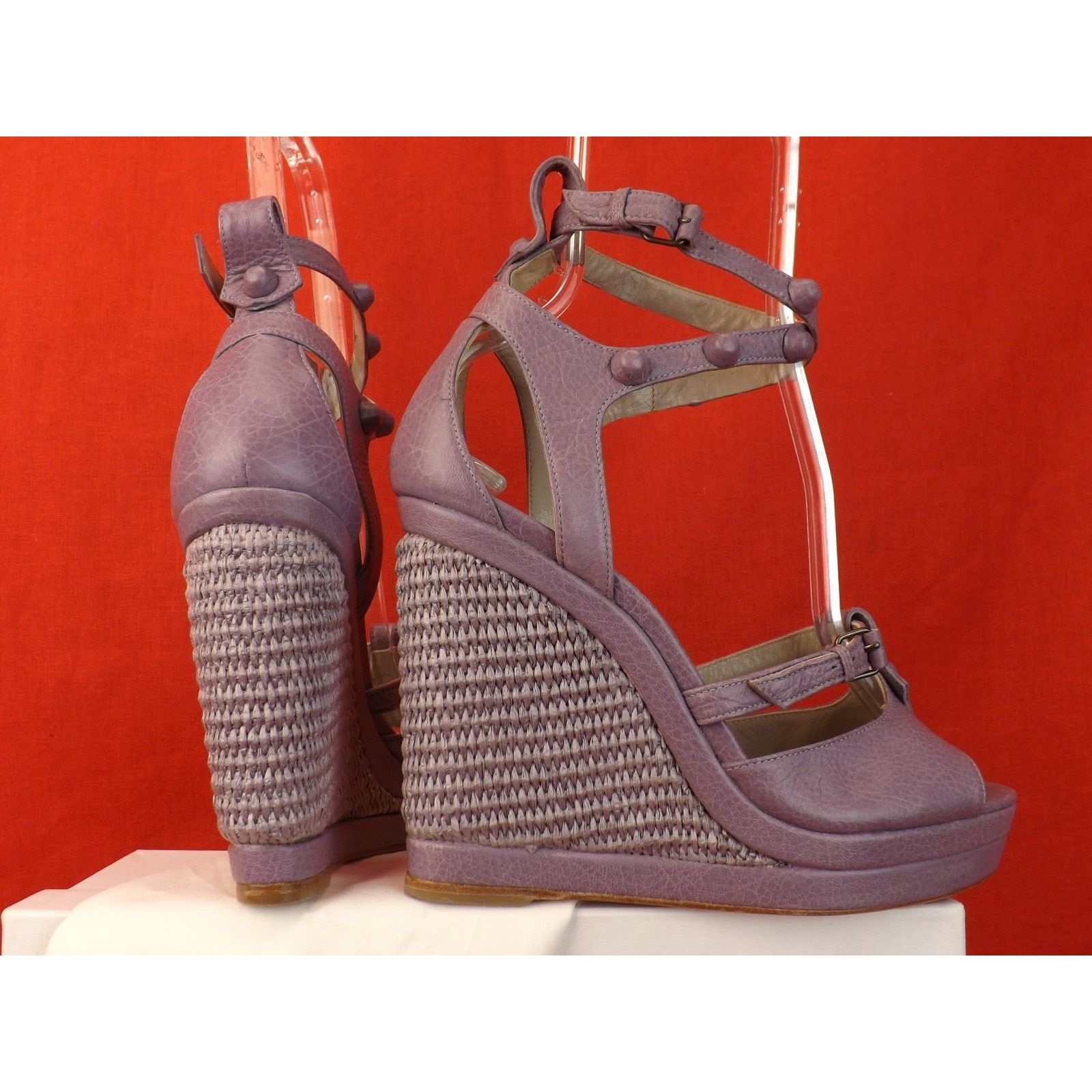 Balenciaga BALENCIAGA ARENA LAVENDER LEATHER WEDGE STUDDED SANDALS 41 Size US 11 / IT 41 - 9 Thumbnail
