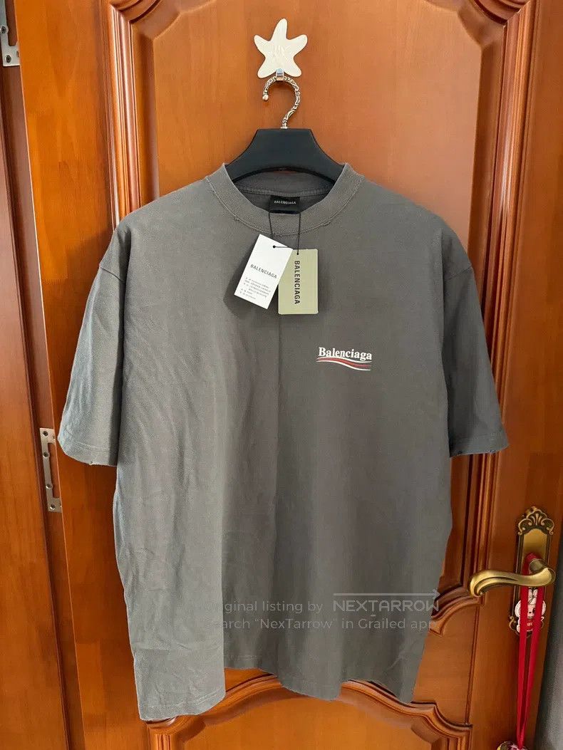 Balenciaga Balenciaga Grey Coke Distressed Logo Short Sleeve Size US M / EU 48-50 / 2 - 1 Thumbnail