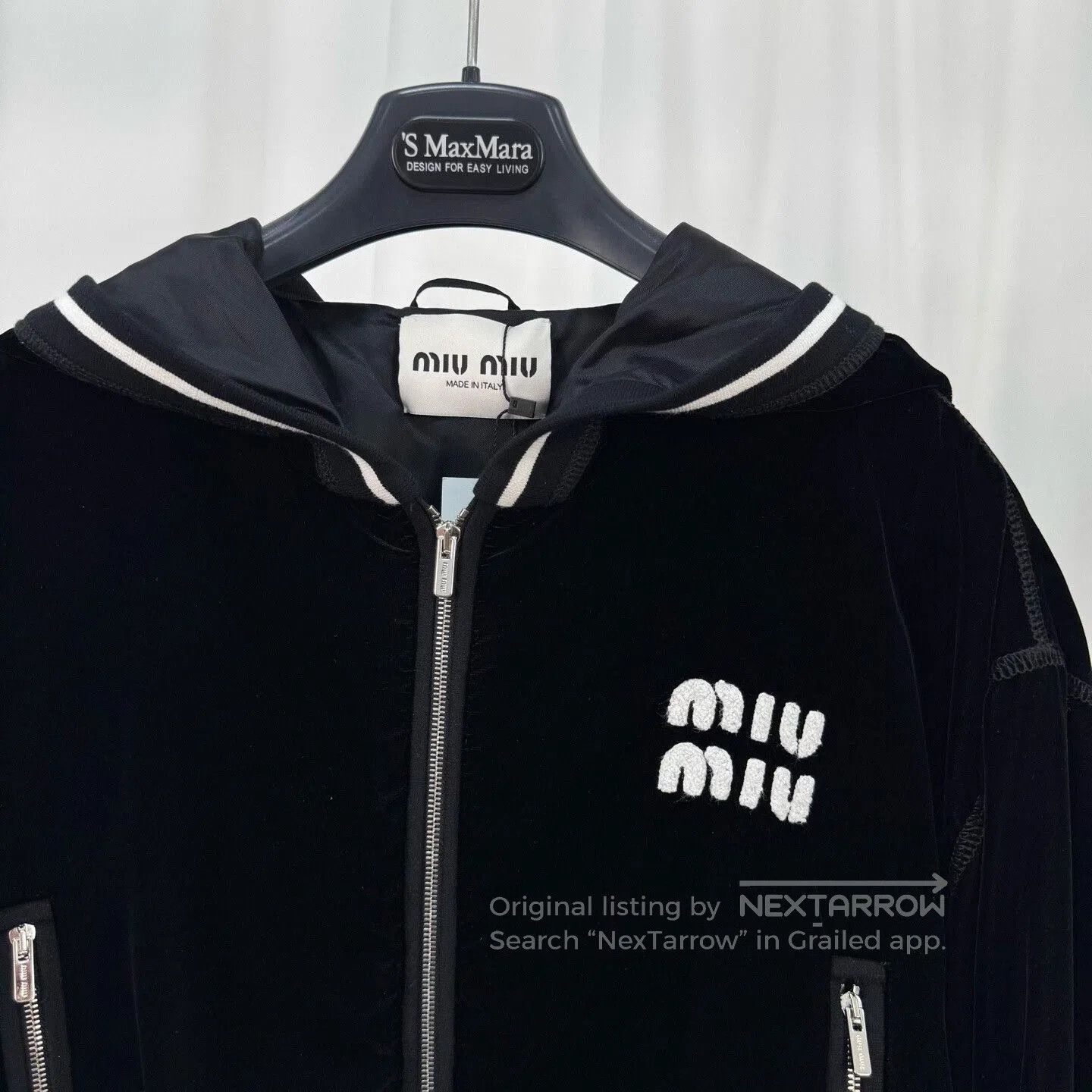 Miu Miu Miu Miu Black Velvet Embroidered Zip Jacket. Size L / US 10 / IT 46 - 2 Thumbnail