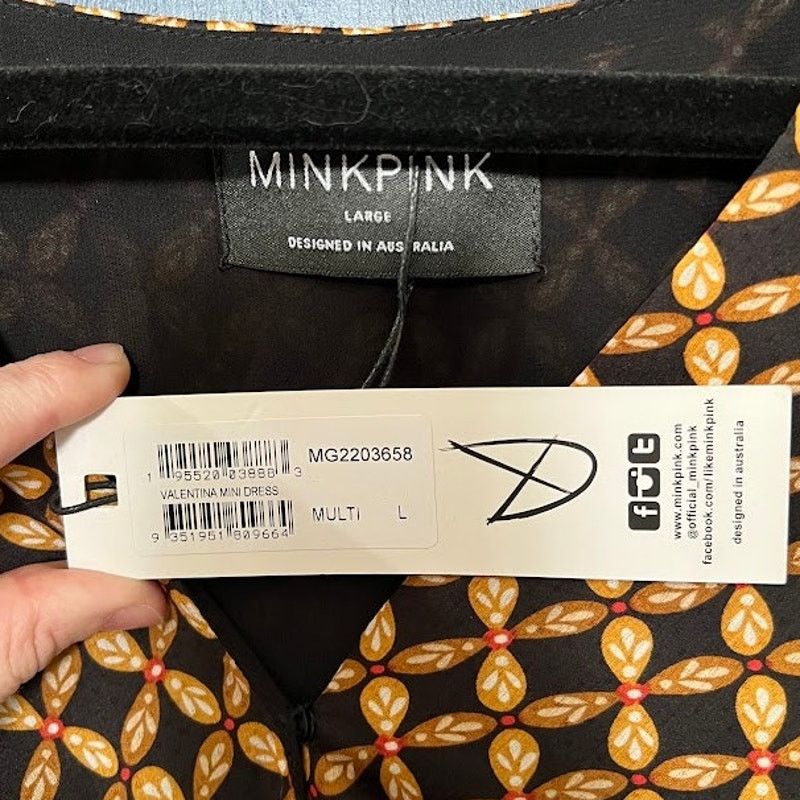 MINKPINK Gold Patterned Front Bunch Snap V Neck Valentina Mini Dress Size L / US 10 / IT 46 - 7 Thumbnail