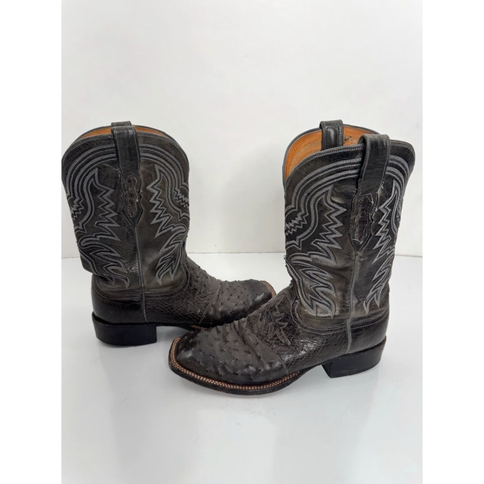 Vintage Lucchese Ostrich Boots Mens 9 Gray Cowboy Western Boot Shoes Size 10 US Shoe 10 Mens Gray Ostrich Western Boots Size US 10 / EU 43 - 5 Thumbnail