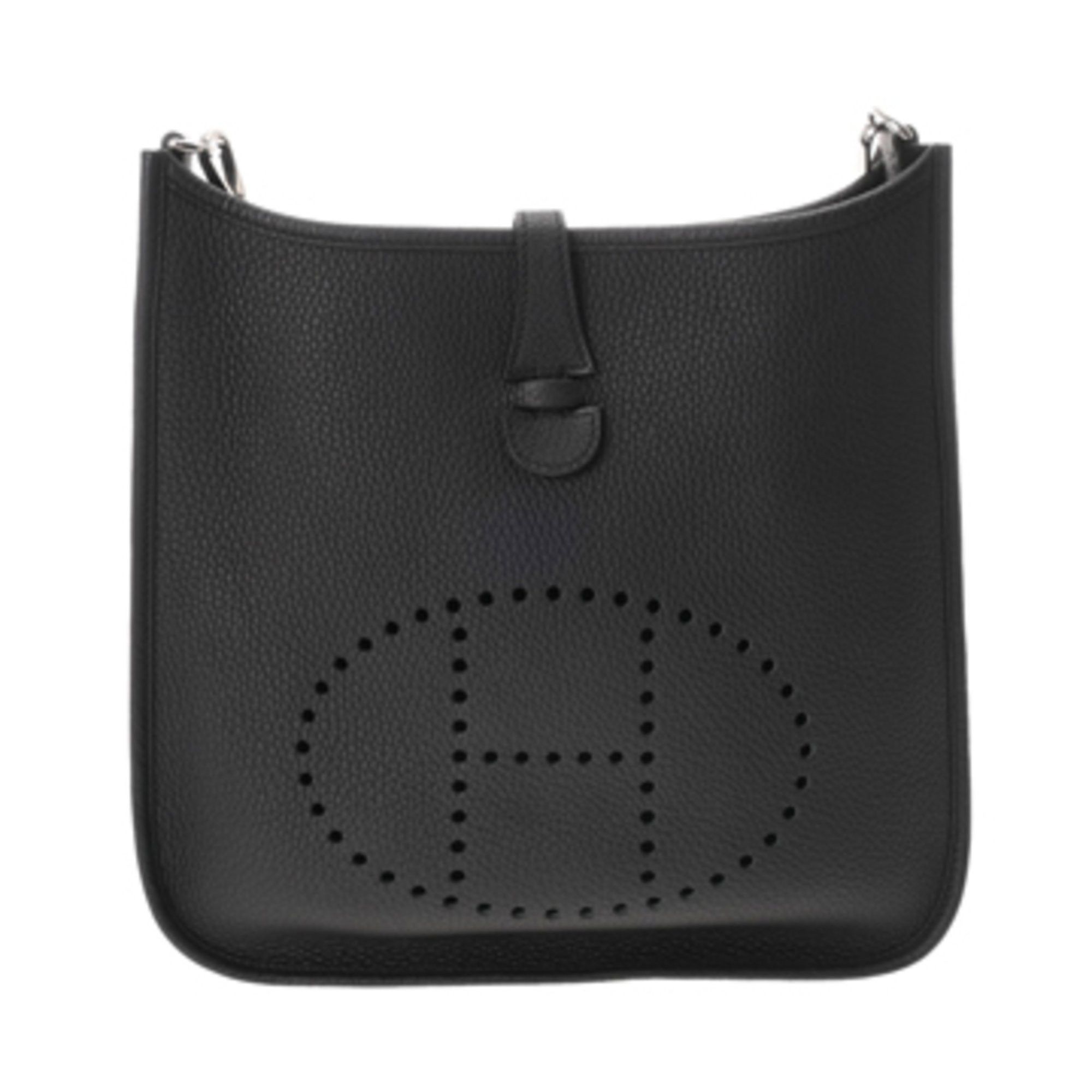 HERMES Evelyn 3 PM Black N Stamp (around 2010) Unisex Taurillon Clemence Shoulder Bag