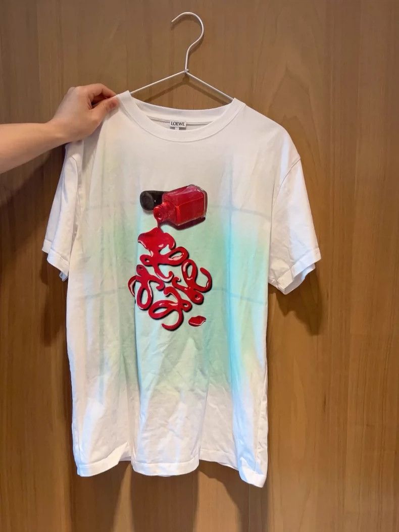 Loewe LOEWE Graphic White T-Shirt with Red Design- DMC | Grailed