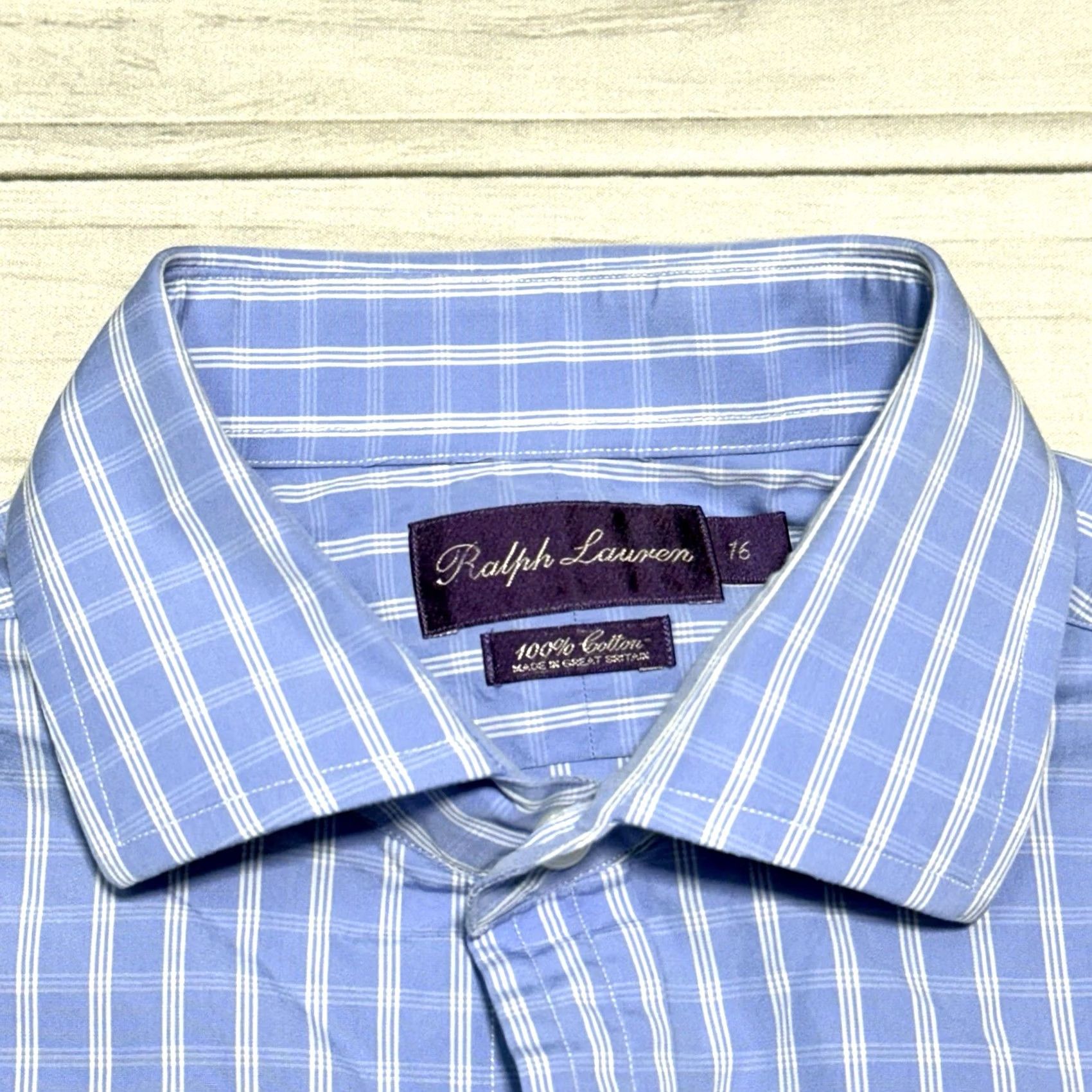 Ralph Lauren Purple Label Polo Ralph Lauren Purple Label Dress Shirt Mens 16 Blue UK Button-Down Collared Barrel Cuff 100% Cotton Regular Blue Shirt Mens Size 42R - 2 Thumbnail