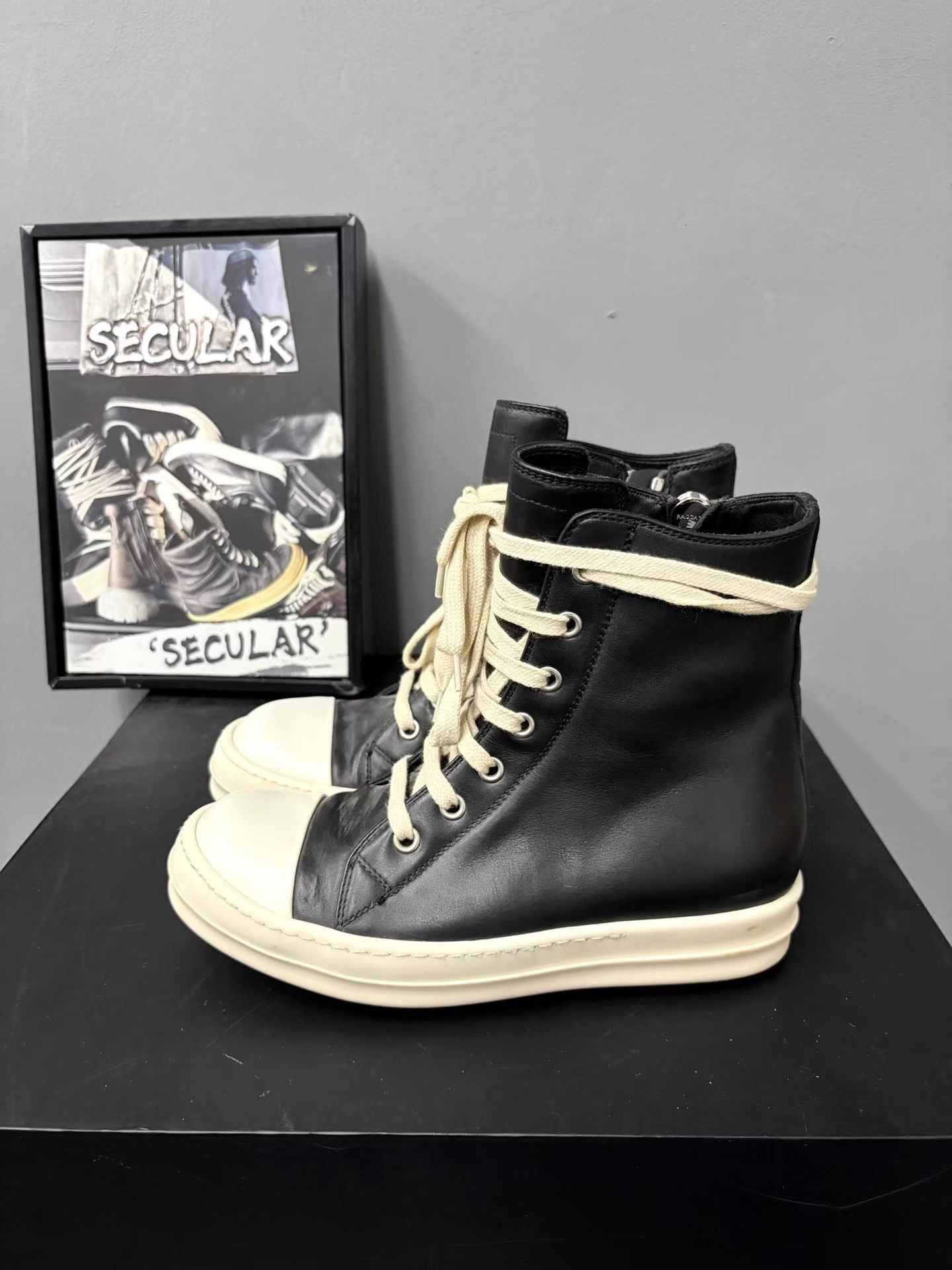 Rick Owens Rick Owens Black White Leather High-Tops K34 Size US 5 / IT 35 - 2 Thumbnail