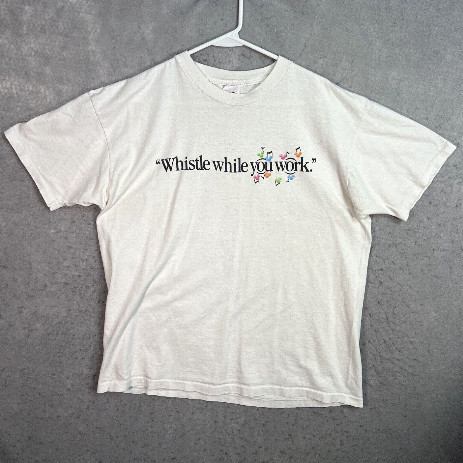 image of Vintage 90's Disney Whistle While You Work T Shirt Adult XL White Usa Made Mens