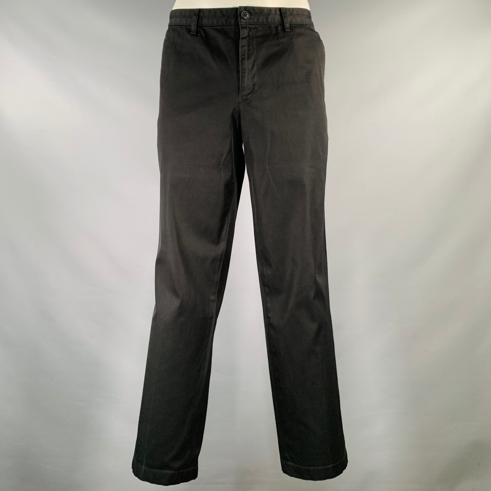 image of Issey Miyake Black Cotton Polyurethane Zip Fly Casual Pants, Men's (Size 36)