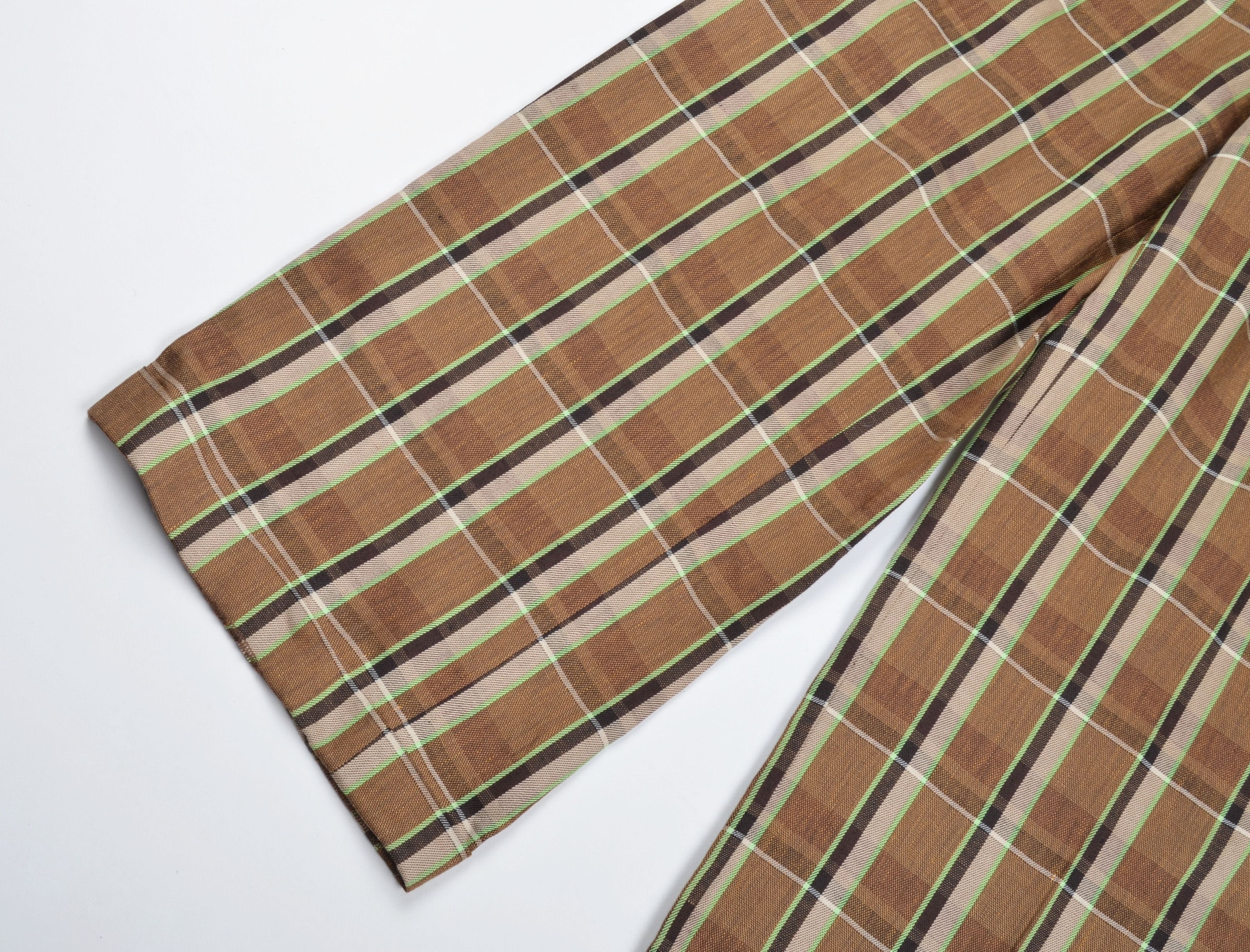 Designer Tela Linen Blend Plaid Wide Leg Trousers Pants Size 28" / US 6 / IT 42 - 6 Thumbnail