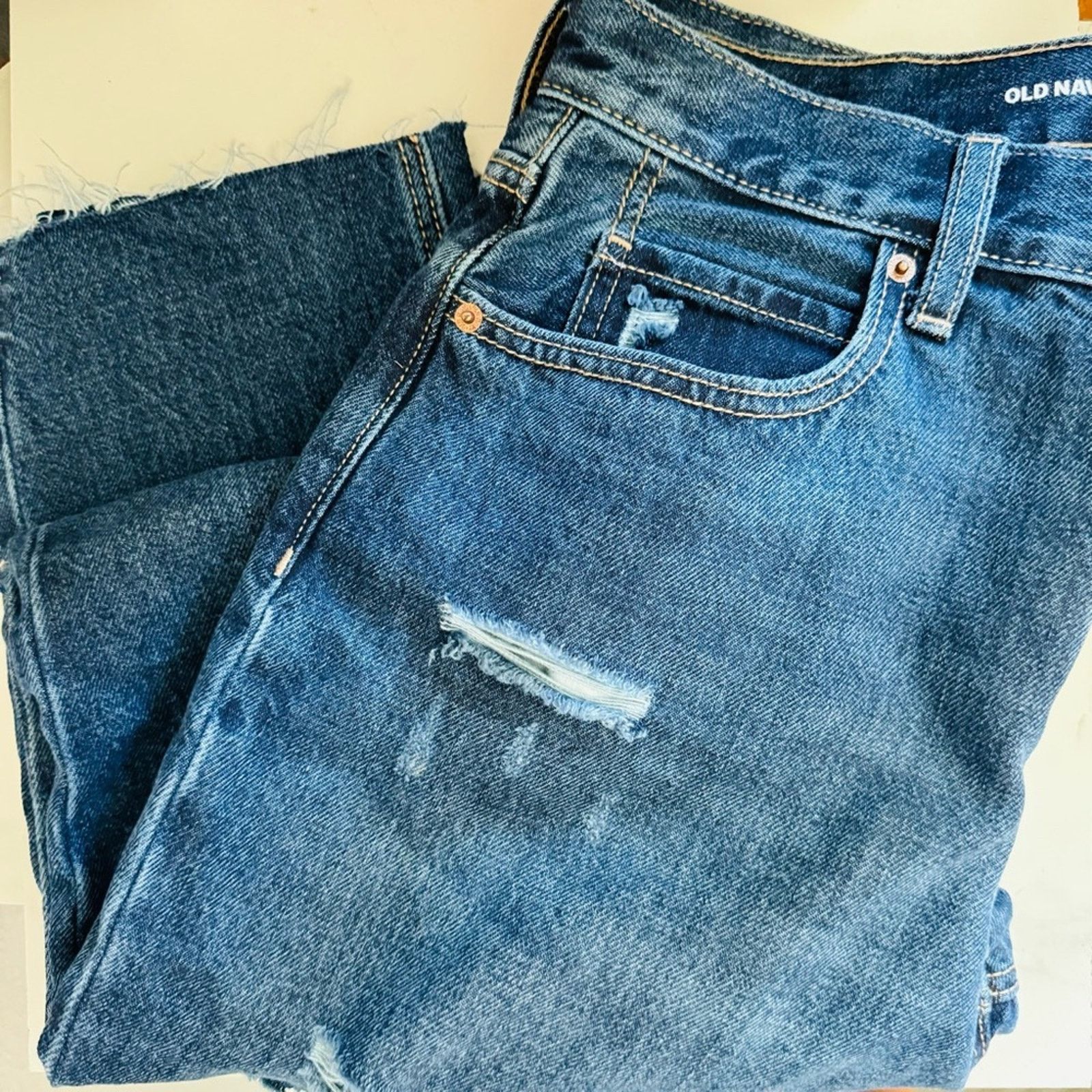 Old Navy OLD NAVY Blue High Rise Straight Leg Distressed Jeans 8 Size 30" / US 8 / IT 44 - 12 Thumbnail